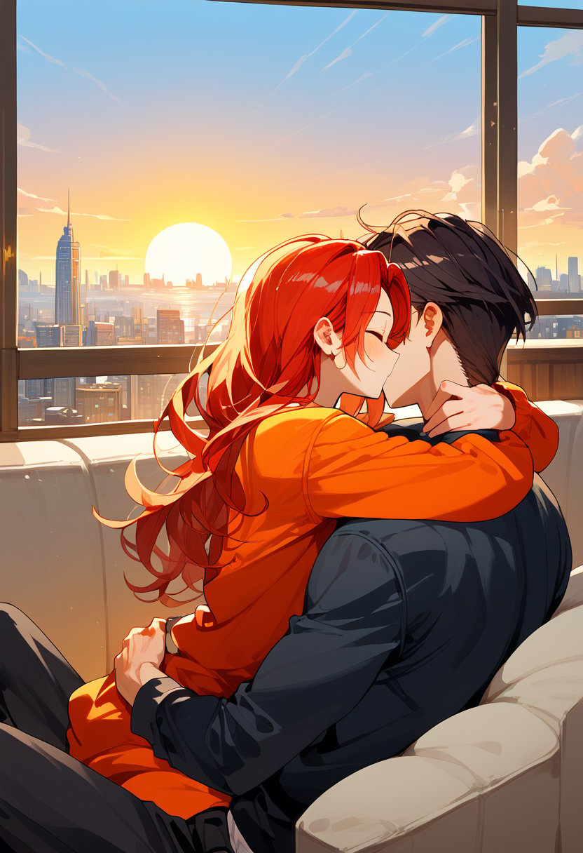 score_9, score_8_up, score_7_up, score_6_up, score_5_up, score_4_up,

1girl (red hair), long_hair, hug, 1boy (black hair), a very handsome man, sitting in a L grey sofa inside of department, Man_hugs_girl_from_behind, eyes_contact , hetero, black clothes,brown_hair, crepusculo_sky(picture window) sun, couple, sky, long_sleeves, perfect hands, cityscape, jaeggernawt,girlnohead