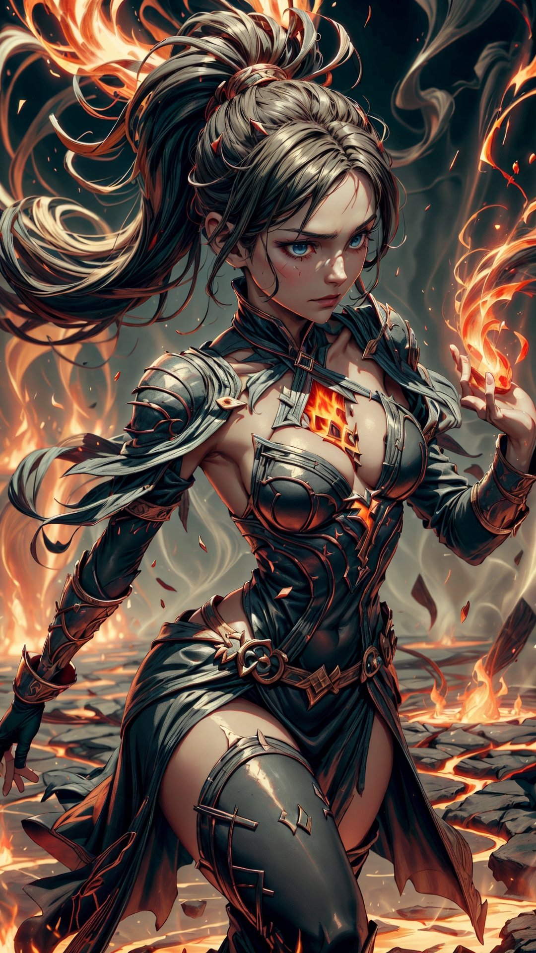 (4k), (masterpiece), (best quality),(extremely intricate), (realistic), (sharp focus), (cinematic lighting), (extremely detailed), 

The young girl flame sorceress stood in the center of the summoning circle, her hands raised and her eyes glowing with power. She was clad in a flowing red dress and her long, black hair was wild and free. The air around her was thick with the smell of smoke and sulfur.

She began to chant the ancient summoning spell, her voice rising and falling in a melodic rhythm. The runes carved into the summoning circle began to glow with a bright light. The light grew brighter and brighter, until it was almost blinding.

Then, there was a flash of light and a deafening roar. The summoning circle was engulfed in a whirlwind of flames, and the air around the sorceress was filled with static electricity.

The flames died down and the whirlwind vanished. In the center of the summoning circle stood a towering figure, clad in black armor and wielding a flaming sword.

The sorceress bowed her head. "My lord," she said. "I have summoned you."

The figure nodded. "Your summons has been answered," he said in a deep, booming voice. "What is your request?"

The sorceress raised her head and looked him in the eye. "I need your help to defeat the enemy," she said. "They are too powerful for me to defeat alone."

The figure smiled. "I will help you," he said. "But first, you must prove yourself to me. You must show me that you are worthy of my aid."

The sorceress nodded. "I understand," she said. "What must I do?"

The figure raised his sword. "You must fight me," he said. "And you must defeat me."

The sorceress took a deep breath. "I am ready," she said.

The figure charged at the sorceress, his sword raised. She raised her own sword to meet him, and the two of them clashed in the center of the summoning circle.

They fought for what seemed like hours, neither one giving an inch. But in the end, the sorceress emerged victorious. She had defeated the towering figure in single combat.

The figure knelt before her. "You have proven yourself worthy," he said. "I will now aid you in your quest."

The sorceress smiled. "Thank you," she said. "With your help, we will defeat the enemy."

Together, the sorceress and the figure left the summoning circle and stepped out into the world, ready to face their enemies.

,emb3r4rmor,MagmaTech,embers,(FlamePrincess),(ponytail),Circle,demonictech