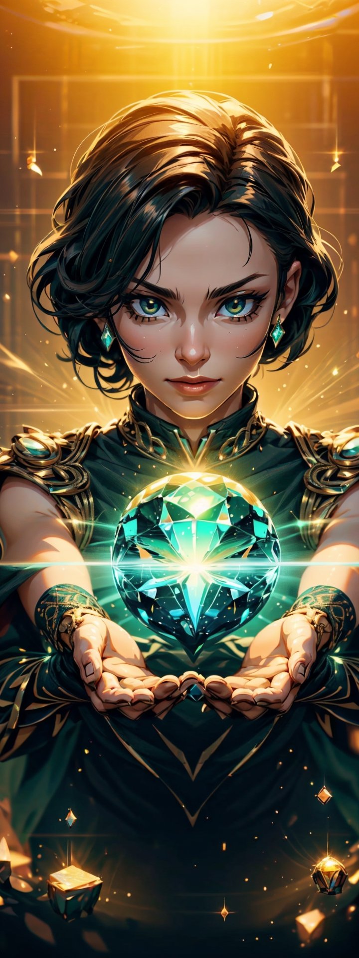 (4k), (masterpiece), (best quality),(extremely intricate), (realistic), (sharp focus), (cinematic lighting), (extremely detailed),

A girl holding a glowing orb in her hands, her face filled with power and determination.

,Isometric_Setting ,phcrystal,Circle,hackedtech