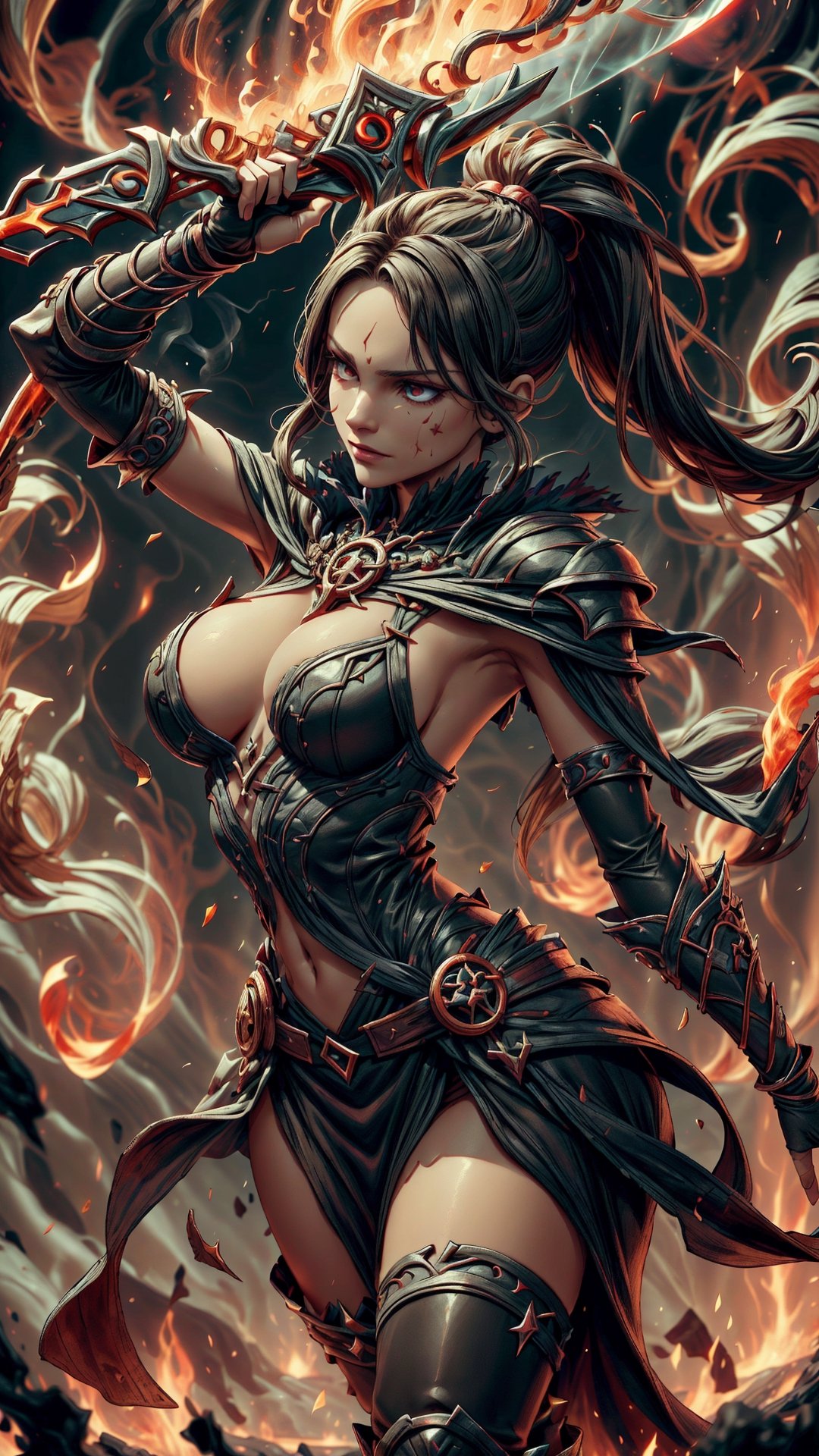 (4k), (masterpiece), (best quality),(extremely intricate), (realistic), (sharp focus), (cinematic lighting), (extremely detailed), 

The young girl flame sorceress stood in the center of the summoning circle, her hands raised and her eyes glowing with power. She was clad in a flowing red dress and her long, black hair was wild and free. The air around her was thick with the smell of smoke and sulfur.

She began to chant the ancient summoning spell, her voice rising and falling in a melodic rhythm. The runes carved into the summoning circle began to glow with a bright light. The light grew brighter and brighter, until it was almost blinding.

Then, there was a flash of light and a deafening roar. The summoning circle was engulfed in a whirlwind of flames, and the air around the sorceress was filled with static electricity.

The flames died down and the whirlwind vanished. In the center of the summoning circle stood a towering figure, clad in black armor and wielding a flaming sword.

The sorceress bowed her head. "My lord," she said. "I have summoned you."

The figure nodded. "Your summons has been answered," he said in a deep, booming voice. "What is your request?"

The sorceress raised her head and looked him in the eye. "I need your help to defeat the enemy," she said. "They are too powerful for me to defeat alone."

The figure smiled. "I will help you," he said. "But first, you must prove yourself to me. You must show me that you are worthy of my aid."

The sorceress nodded. "I understand," she said. "What must I do?"

The figure raised his sword. "You must fight me," he said. "And you must defeat me."

The sorceress took a deep breath. "I am ready," she said.

The figure charged at the sorceress, his sword raised. She raised her own sword to meet him, and the two of them clashed in the center of the summoning circle.

They fought for what seemed like hours, neither one giving an inch. But in the end, the sorceress emerged victorious. She had defeated the towering figure in single combat.

The figure knelt before her. "You have proven yourself worthy," he said. "I will now aid you in your quest."

The sorceress smiled. "Thank you," she said. "With your help, we will defeat the enemy."

Together, the sorceress and the figure left the summoning circle and stepped out into the world, ready to face their enemies.

,emb3r4rmor,MagmaTech,embers,(FlamePrincess),(ponytail),Circle,demonictech