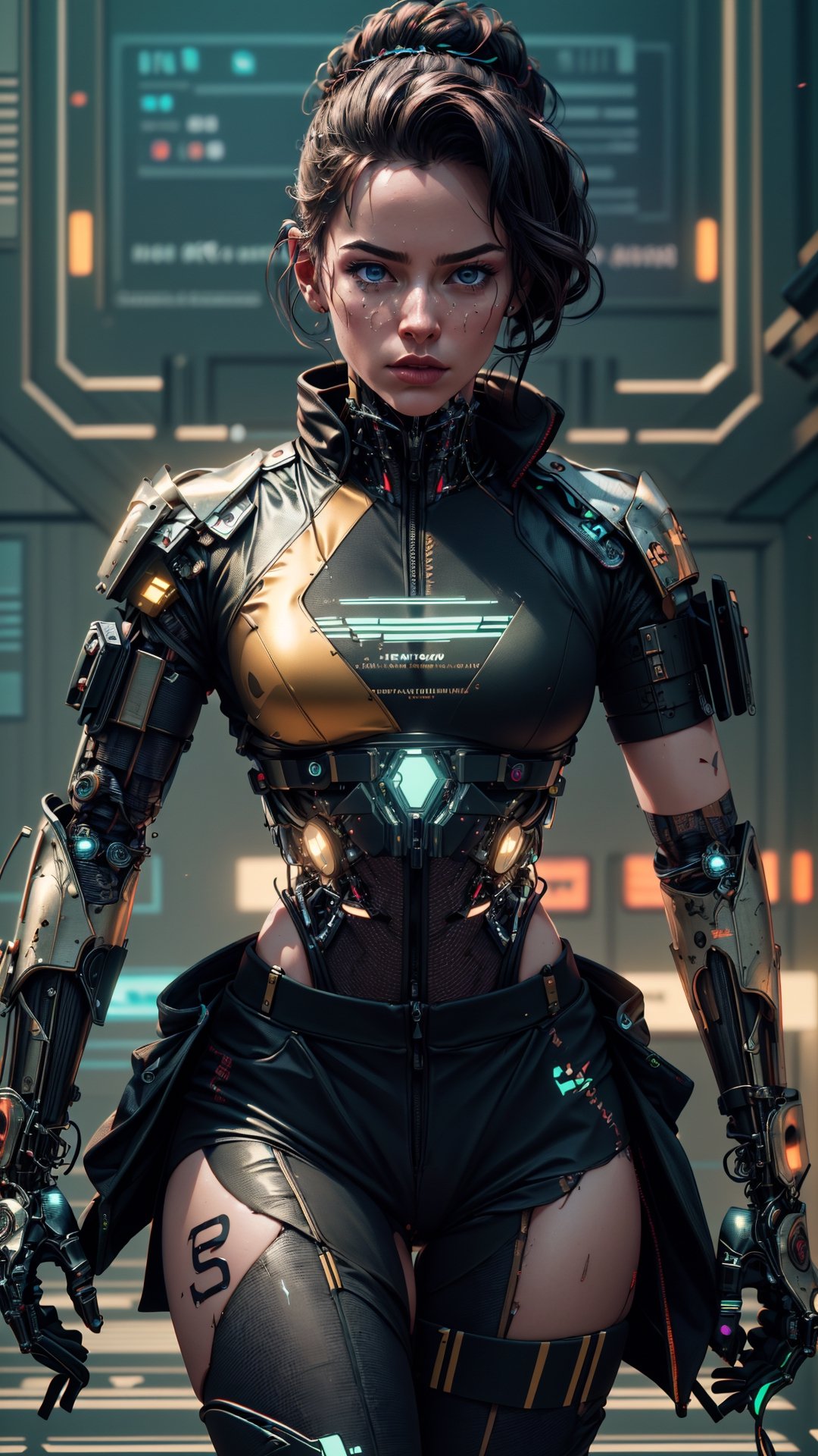 (4k), (masterpiece), (best quality),(extremely intricate), (realistic), (sharp focus), (cinematic lighting), (extremely detailed), 

A girl cybernetically enhanced athlete competing in a futuristic sport.

,hackedtech