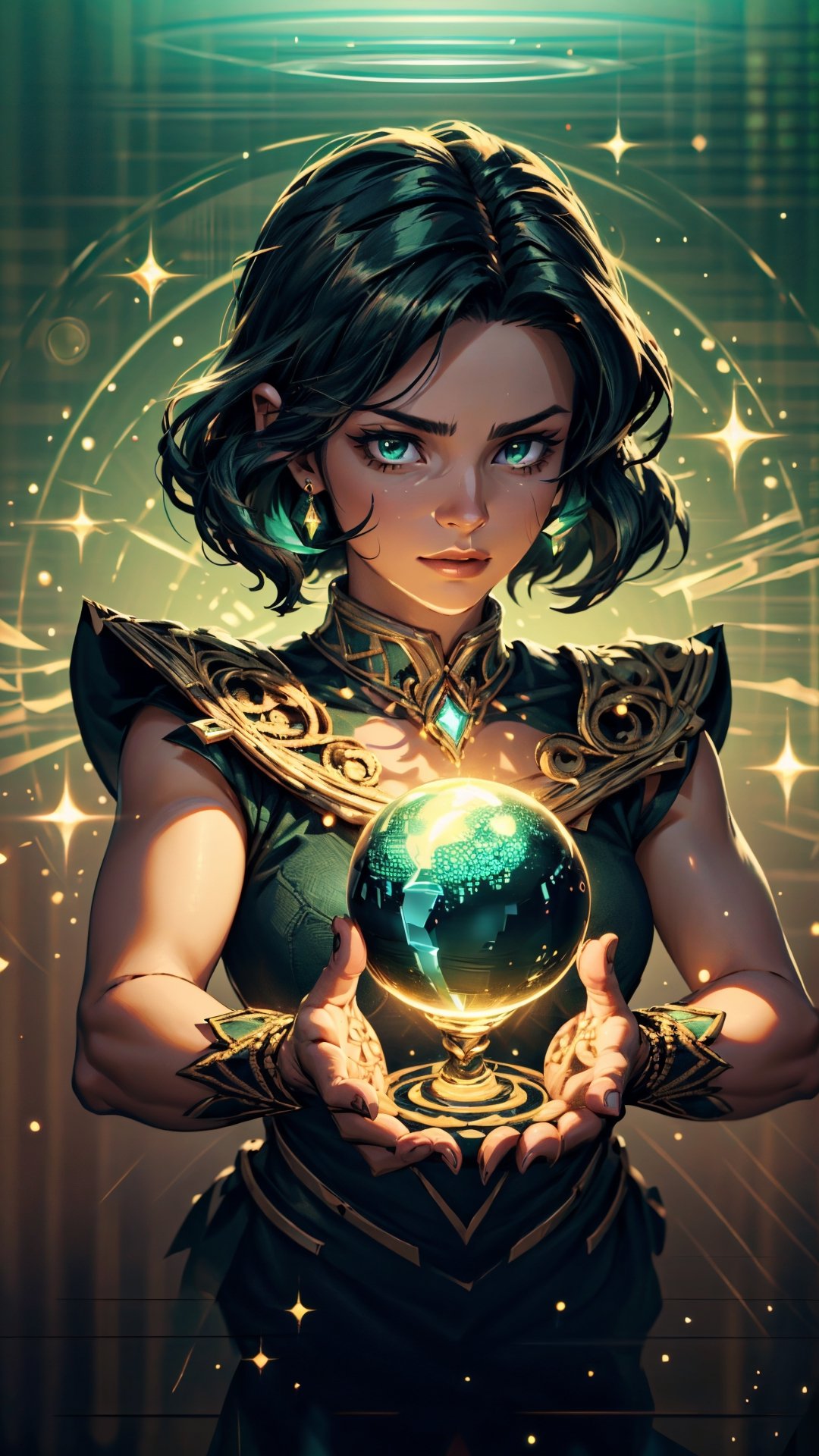 (4k), (masterpiece), (best quality),(extremely intricate), (realistic), (sharp focus), (cinematic lighting), (extremely detailed),

A girl holding a glowing orb in her hands, her face filled with power and determination.

,Isometric_Setting ,phcrystal,Circle,hackedtech