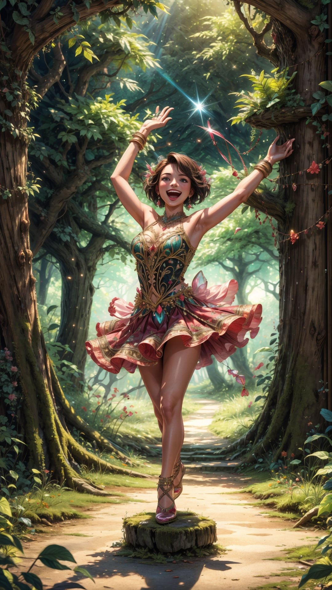 (4k), (masterpiece), (best quality),(extremely intricate), (realistic), (sharp focus), (award winning), (cinematic lighting), (extremely detailed),

A girl dancing with fairies in a magical forest, her laughter echoing through the trees.

,EpicSky,Isometric_Setting,DonMBl00mingF41ryXL ,TreeAIv2,phcrystal