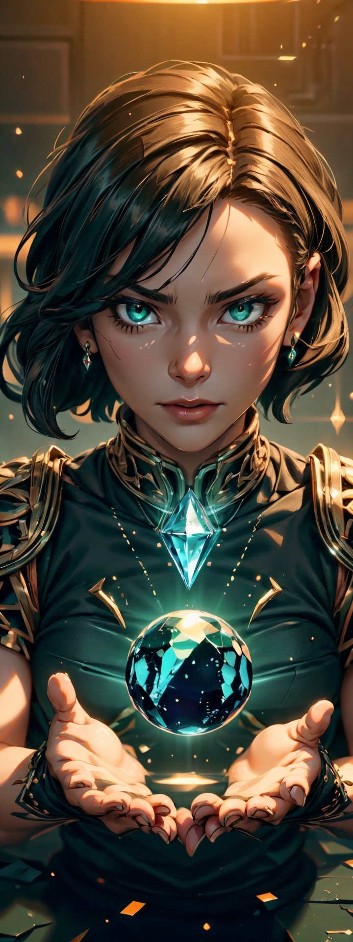 (4k), (masterpiece), (best quality),(extremely intricate), (realistic), (sharp focus), (cinematic lighting), (extremely detailed),

A girl holding a glowing orb in her hands, her face filled with power and determination.

,Isometric_Setting ,phcrystal,Circle,hackedtech