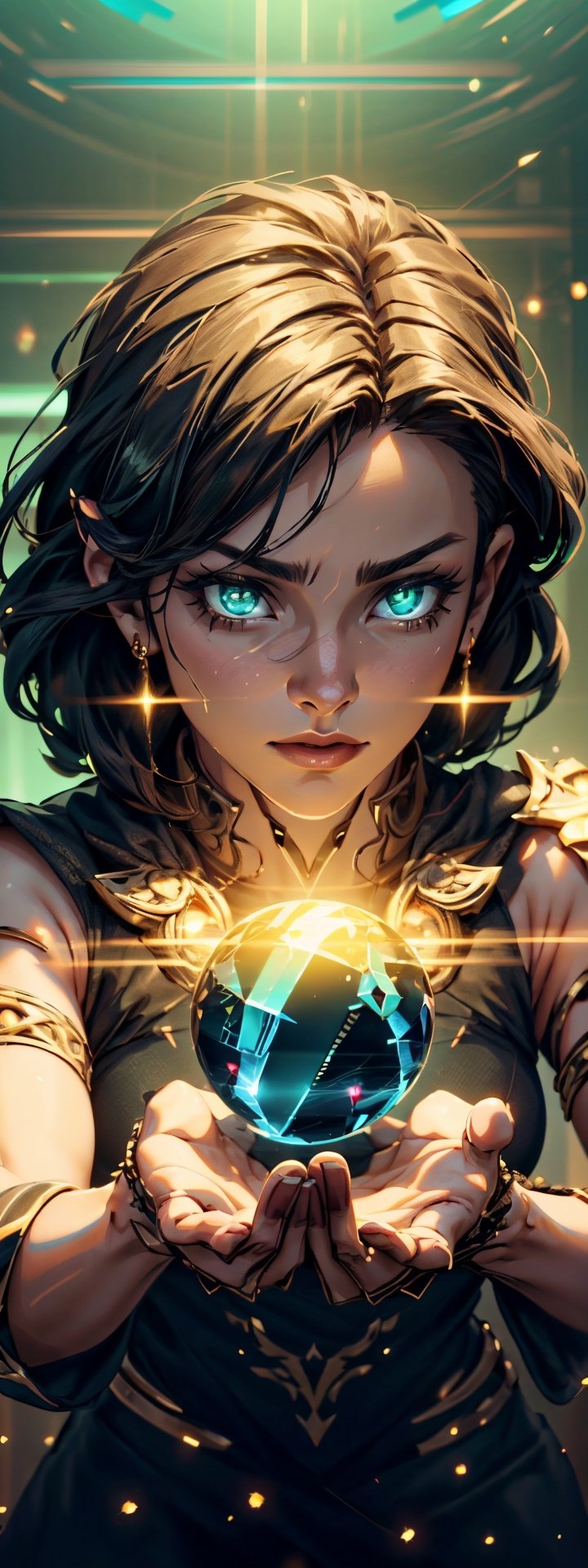 (4k), (masterpiece), (best quality),(extremely intricate), (realistic), (sharp focus), (cinematic lighting), (extremely detailed),

A girl holding a glowing orb in her hands, her face filled with power and determination.

,Isometric_Setting ,phcrystal,Circle,hackedtech