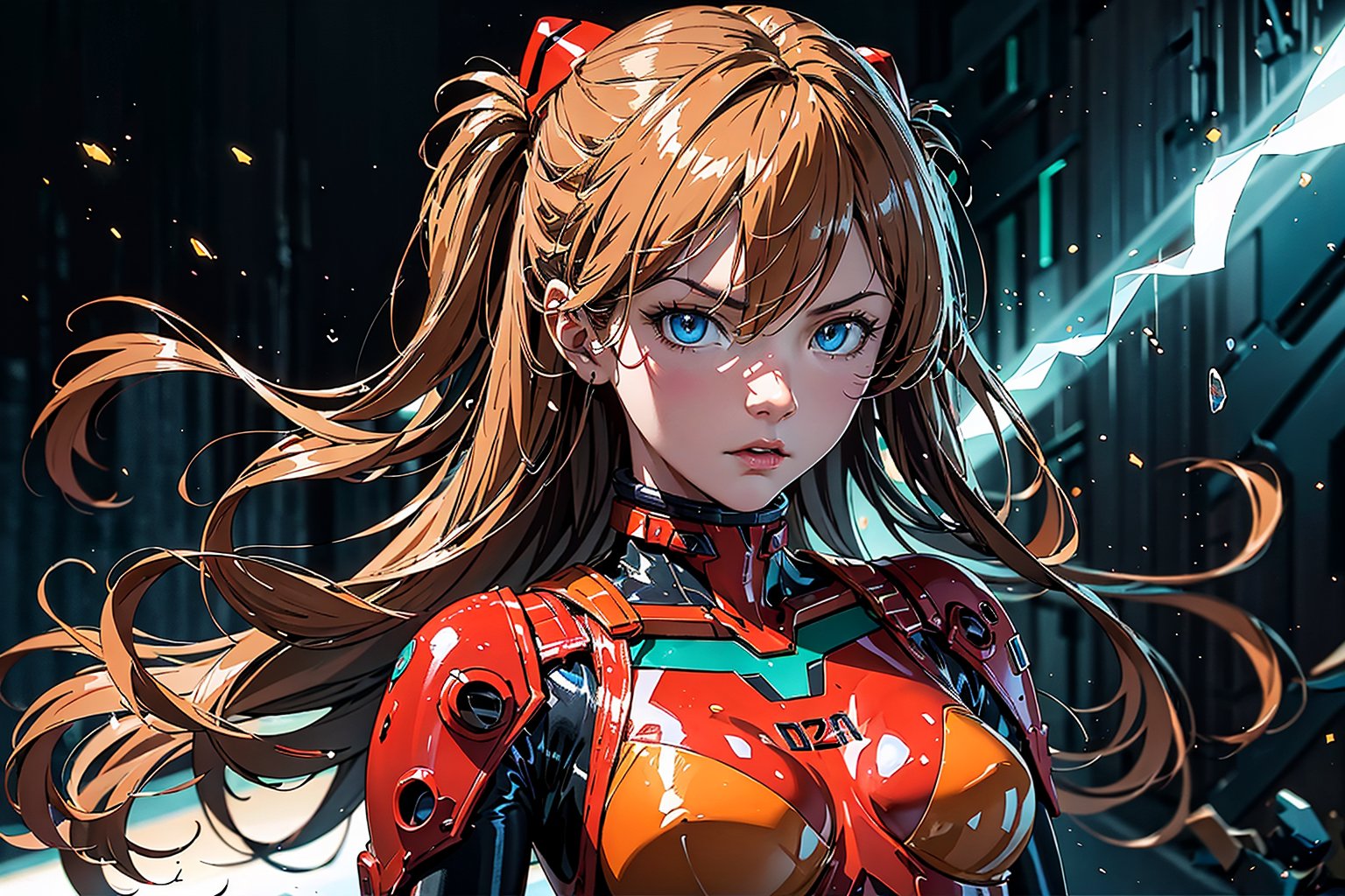 Asuka, 1girl, Blue Eyes, Red Skinsuit, Red Rubbersuit, Orange Hair , souryuuasukalangley, plugsuit 02, interface headset, looking at viewer , Angry Face , Code Eyes, Look down face, Expressionless face, Face Close Up , ((Best quality)), ((masterpiece)), 3D, HDR (High Dynamic Range),Ray Tracing, NVIDIA RTX, Super-Resolution, Unreal 5,Subsurface scattering, PBR Texturing, Post-processing, Anisotropic Filtering, Depth-of-field, Maximum clarity and sharpness, Multi-layered textures, Albedo and Specular maps, Surface shading, Accurate simulation of light-material interaction, Perfect proportions, Octane Render, Two-tone lighting, Wide aperture, Low ISO, White balance, Rule of thirds,8K RAW, Aura, masterpiece, best quality, Mysterious expression, magical effects like sparkles or energy, flowing robes or enchanting attire, mechanic creatures or mystical background, rim lighting, side lighting, cinematic light, ultra high res, 8k uhd, film grain, best shadow, delicate, RAW, light particles, detailed skin texture, detailed cloth texture, beautiful face, (masterpiece), best quality, expressive eyes, perfect face,