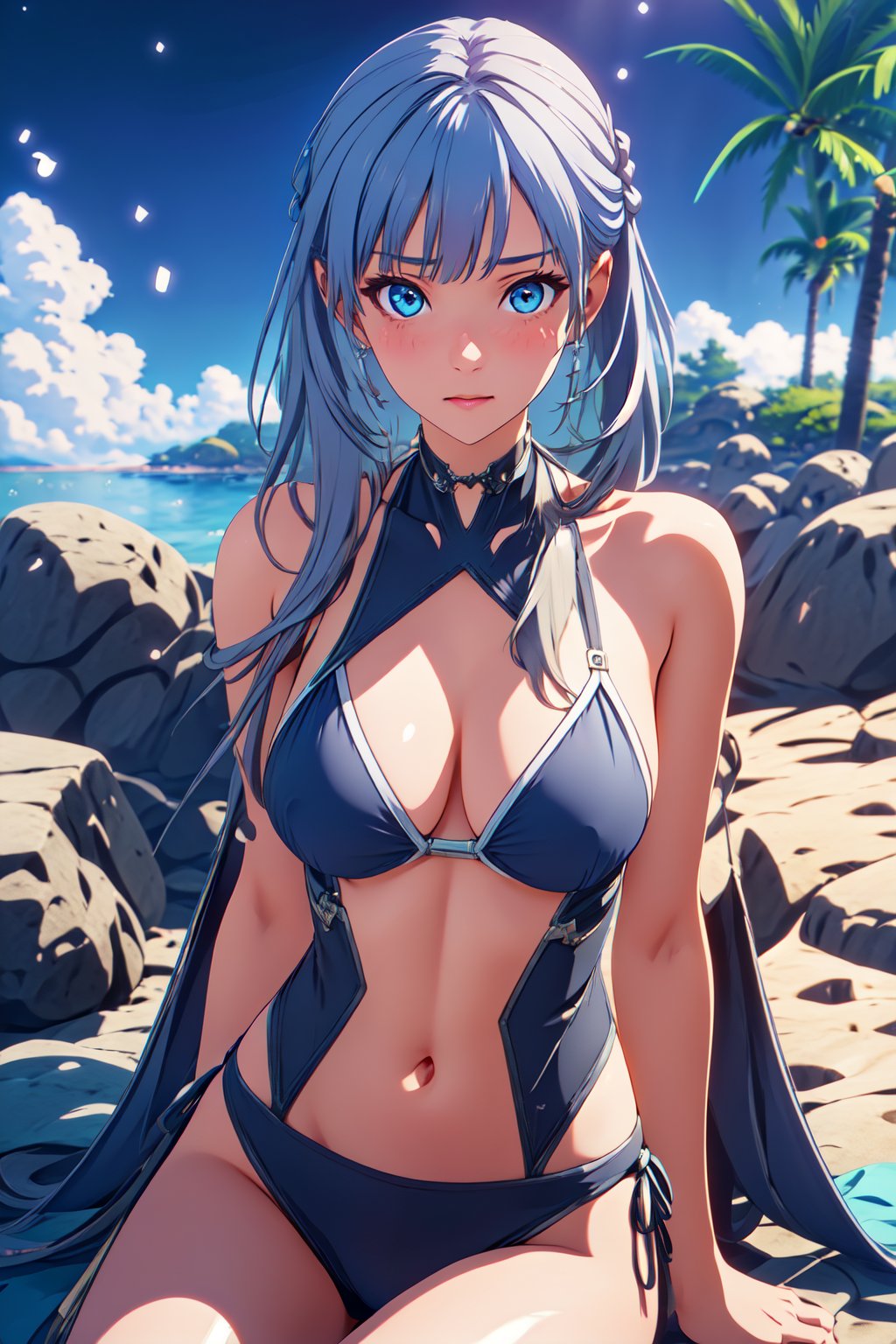 Jinhsi, 1girl, Solo, Long Silver Hair, Twin Tail Hairstyle , White Eyes, Swimsuit, Bikini, Blushing, lie down on the snow, Cow Boy Shot, split leg, Cold wind effect, old city zone, snow season, battle field, ((Best quality)), ((masterpiece)), 3D, HDR (High Dynamic Range),Ray Tracing, NVIDIA RTX, Super-Resolution, Unreal 5,Subsurface scattering, PBR Texturing, Post-processing, Anisotropic Filtering, Depth-of-field, Maximum clarity and sharpness, Multi-layered textures, Albedo and Specular maps, Surface shading, Accurate simulation of light-material interaction, Perfect proportions, Octane Render, Two-tone lighting, Wide aperture, Low ISO, White balance, Rule of thirds,8K RAW, Aura, masterpiece, best quality, Mysterious expression, magical effects like sparkles or energy, flowing robes or enchanting attire, mechanic creatures or mystical background, rim lighting, side lighting, cinematic light, ultra high res, 8k uhd, film grain, best shadow, delicate, RAW, light particles, detailed skin texture, detailed cloth texture, beautiful face, (masterpiece), best quality, expressive eyes, perfect face,