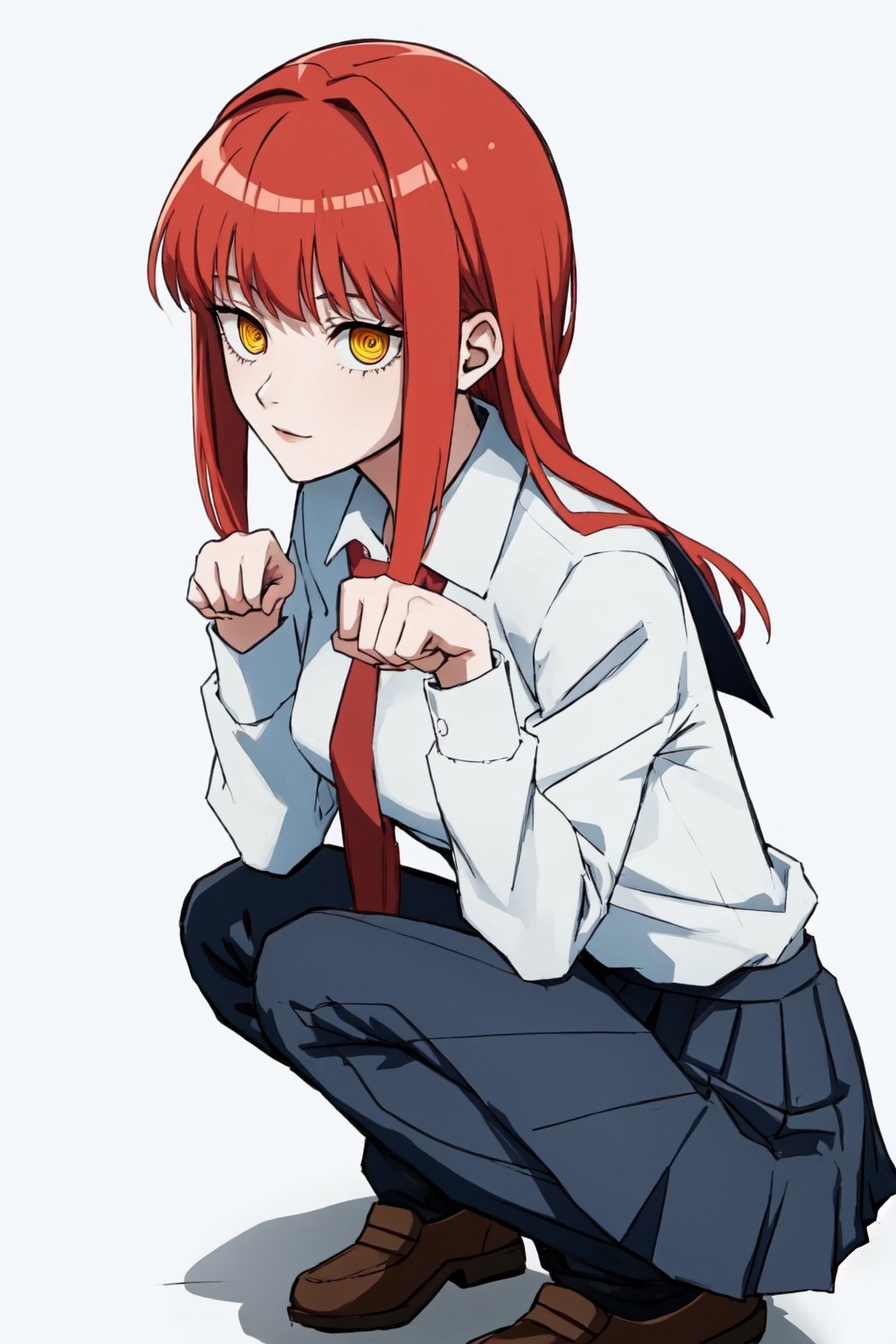 Woman , school_uniforms,makima\(chainsaw man\),red hair,yellow eyes,HeadpatPOV,eager pet pose