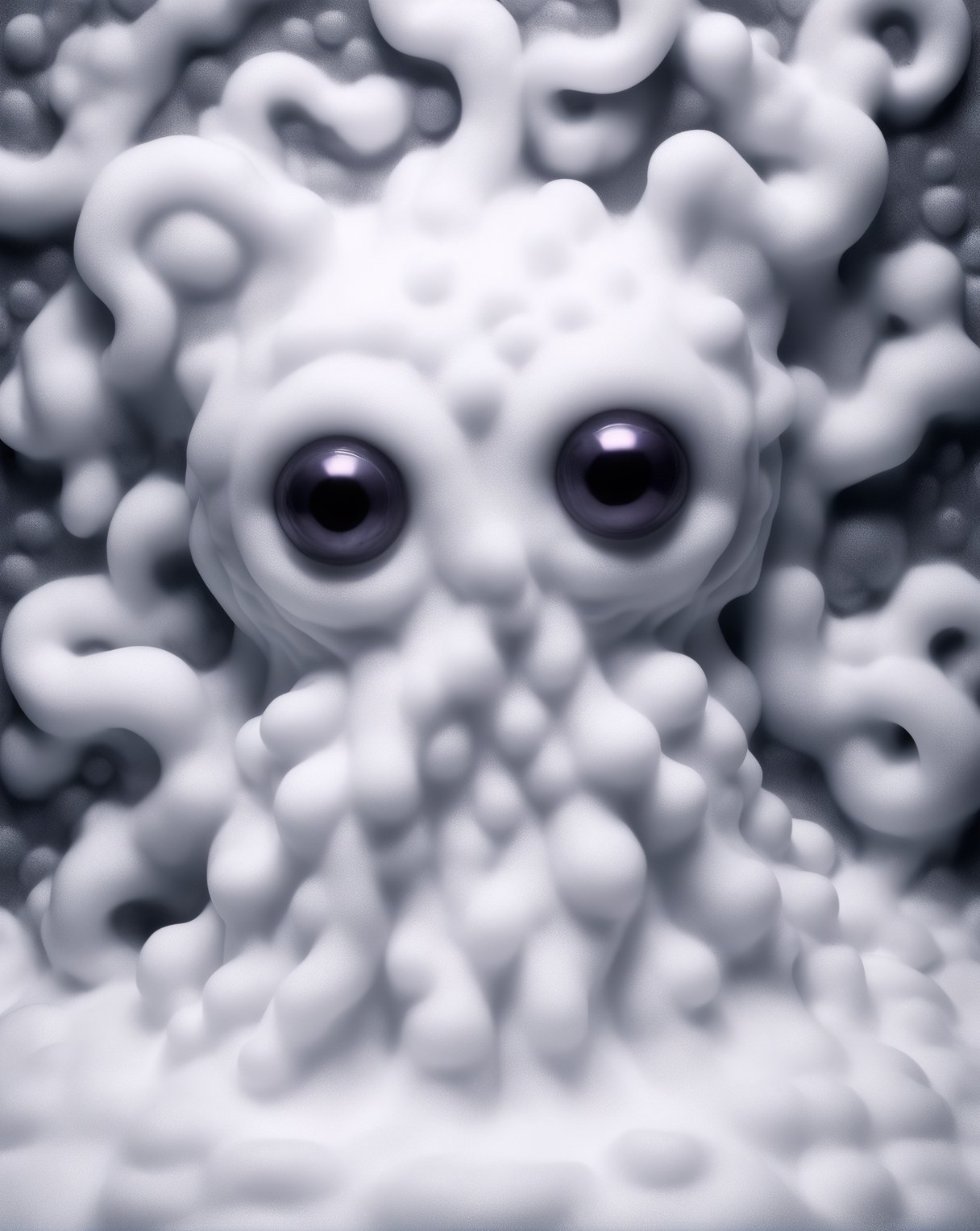 Photo of cute eldritch monster , made out of bath foam, bubble bath , Victorian bath tub, art by Escher