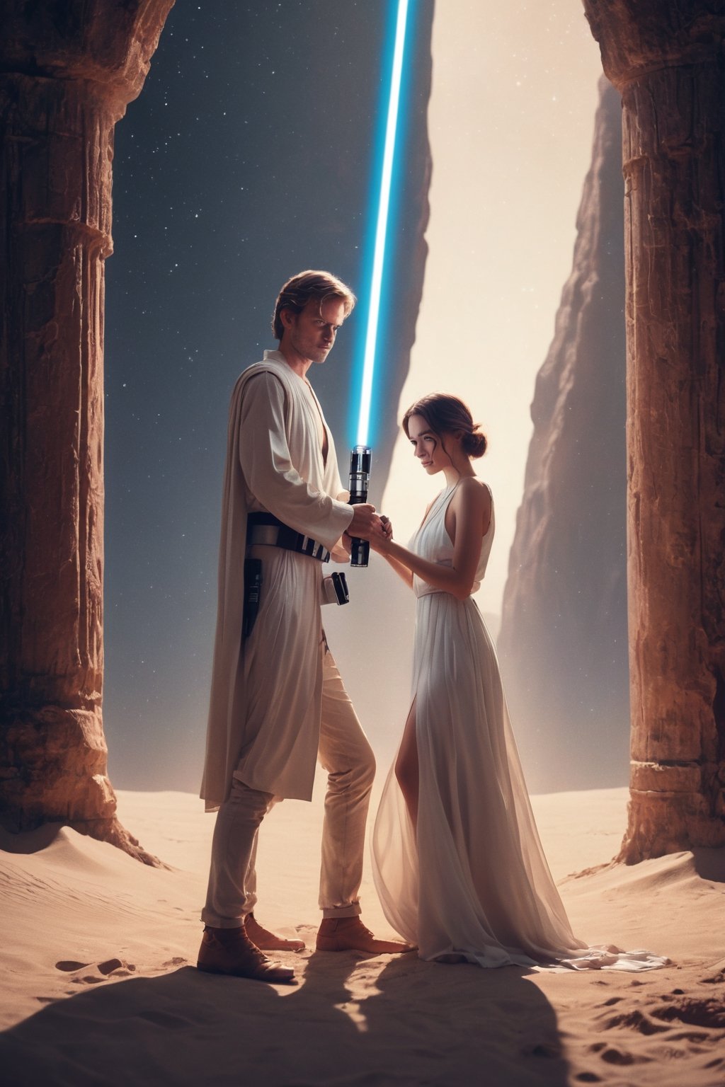 Movie Poster "You belong to me", lightsaber, honeymoon style,  8k,  cinematic,  bright light