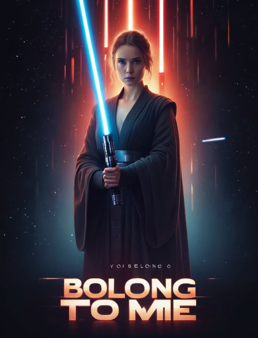 Movie Poster "You belong to me", lightsaber, 8k,  cinematic,  bright light. text logo "You belong to me"