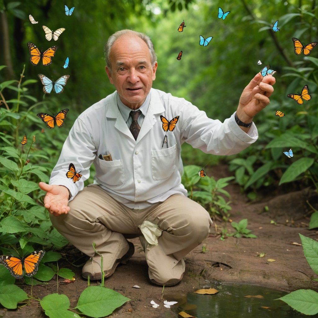 Entomologist catching butterflies