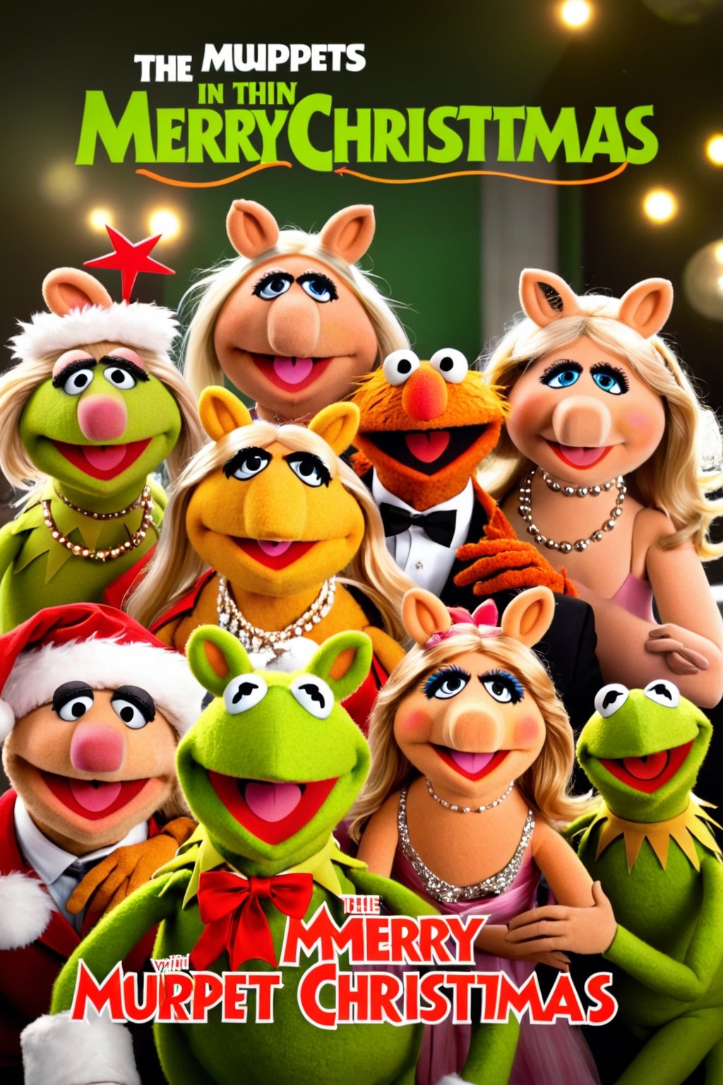 The Muppets  in Merry Christmas, with title "Merry Muppet Christmas " on it ,Movie Poster, MoviePosterRedAF, MoviePosterAF, thm style