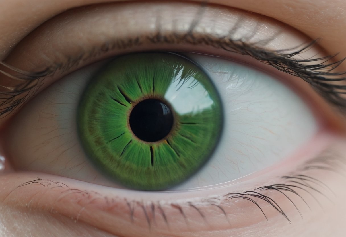 Close shot of a green eye with an open pupil