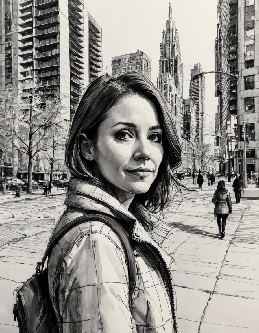 Portrait of a Canadian woman.  downtown Toronto,archsketch