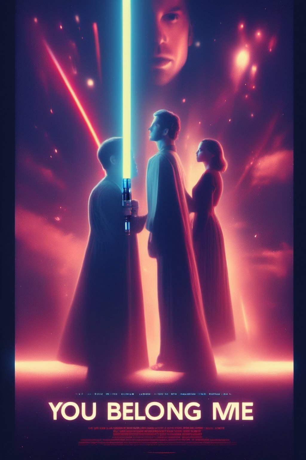 Movie Poster "You belong to me", lightsaber, 8k, cinematic, bright light,movie poster