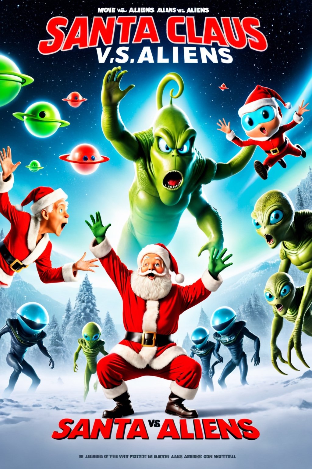 Movie Poster, Santa Claus vs Aliens with title "Santa vs Aliens" on it ,MoviePosterRedAF, MoviePosterAF