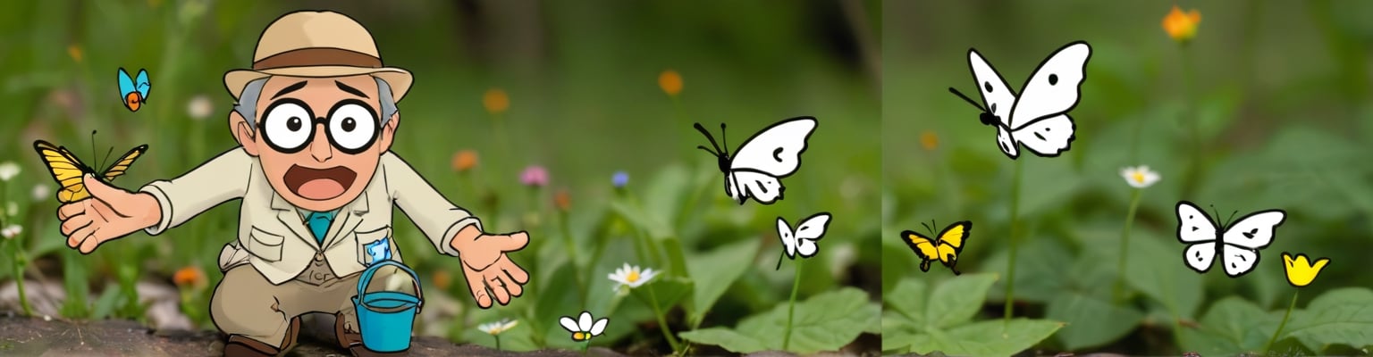 Photo doodle, Entomologist catching butterflies