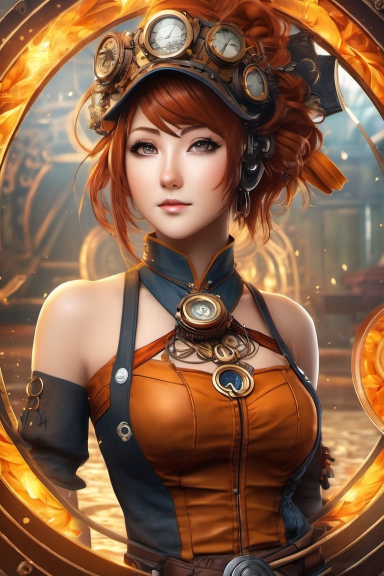 steampunk style,Hinata Hyuga from Naruto Anime, hyper realistic photograph, full body, wholebody, real human, detailed realistic body, detailed realistic face, Hinata Hyuga's iconic wardrobe, seamlessly blending with all four elements: earth, water, air, and fire, She should be at the center, with each element manifesting around her, Use a dynamic lighting setup that highlights each element's unique qualities while maintaining an ancient, mystical atmosphere, high resolution,Incredibly realistic and detailed expressions, well-toned body, full-length portrait, full body photo, 8k UHD, masterpiece, ultra fine detail,photo r3al