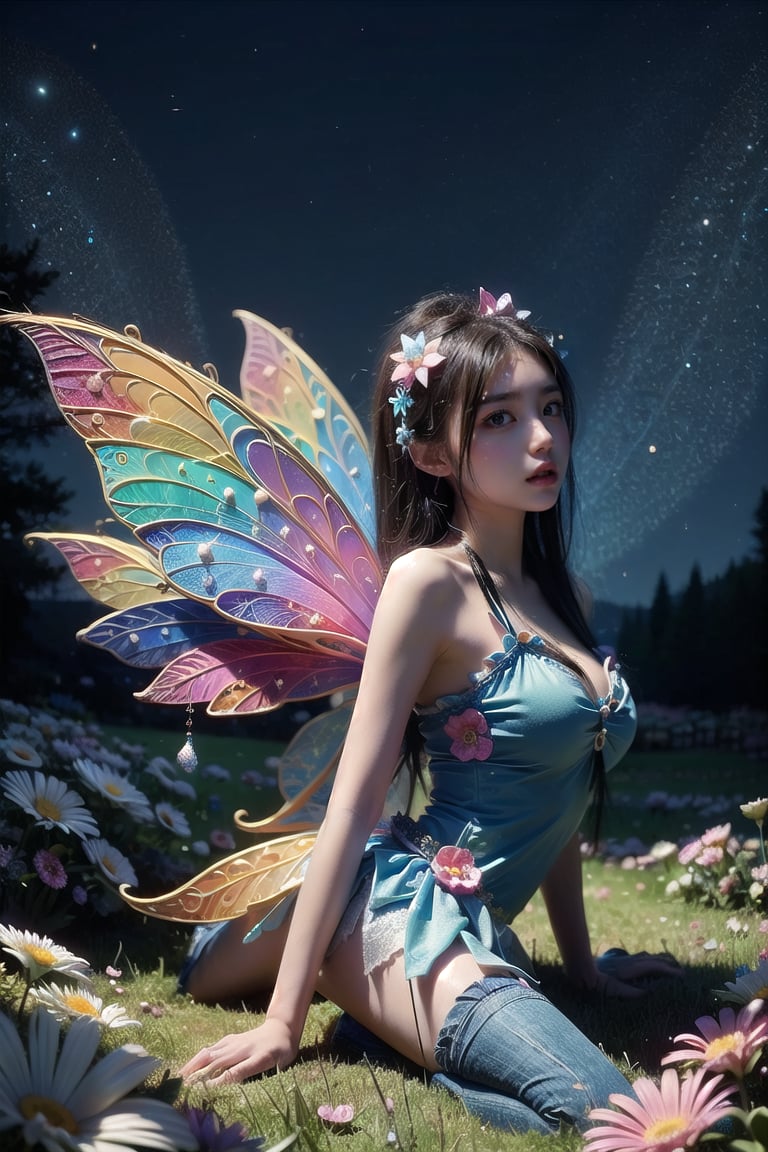 pretty beautiful kawaii sexy Fairy in the flowery meadow