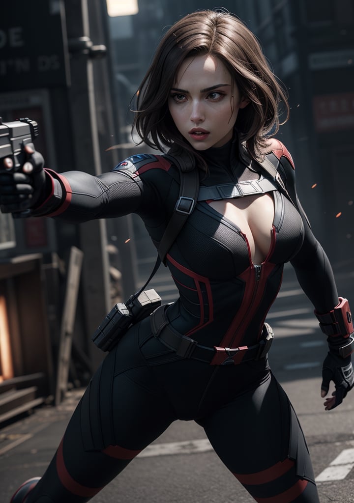 Concept art of Ana de armas,by Jim lee,black widow,action sequence,dynamic pose,highly detailed,highly intrinsic details,octane render,64k