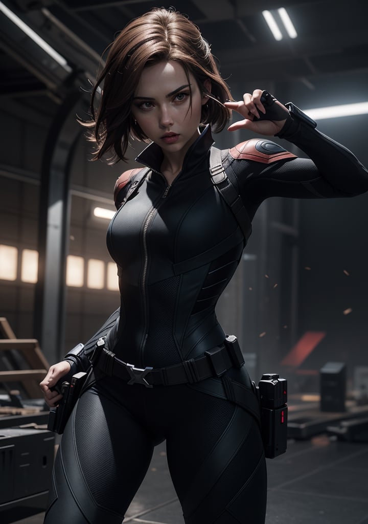 Concept art of Ana de armas,by Jim lee,black widow,action sequence,dynamic pose,highly detailed,highly intrinsic details,octane render,64k