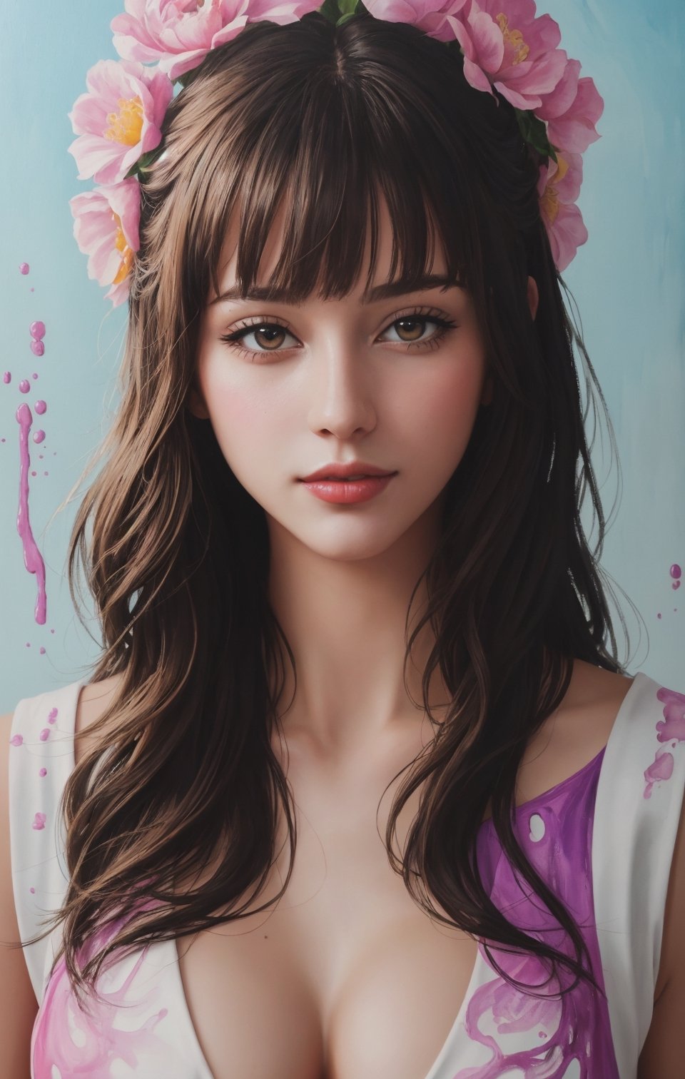 Colorful beautiful woman: a woman 18-years old, messy hair, oil painting, nice perfect face with soft skinice perfect face, blue yellow colors, light purple and violet additions, light red additions, intricate detail, splash screen, 8k resolution, masterpiece, cute face,artstation digital painting smooth veryBlack ink flow: 8k resolution photorealistic masterpiece: intricately detailed fluid gouache painting: by Jean Baptiste Mongue: calligraphy: acrylic: watercolor art, professional photography, natural lighting, volumetric lighting maximalist photoillustration: by marton bobzert:, complex, elegant, expansive, fantastical