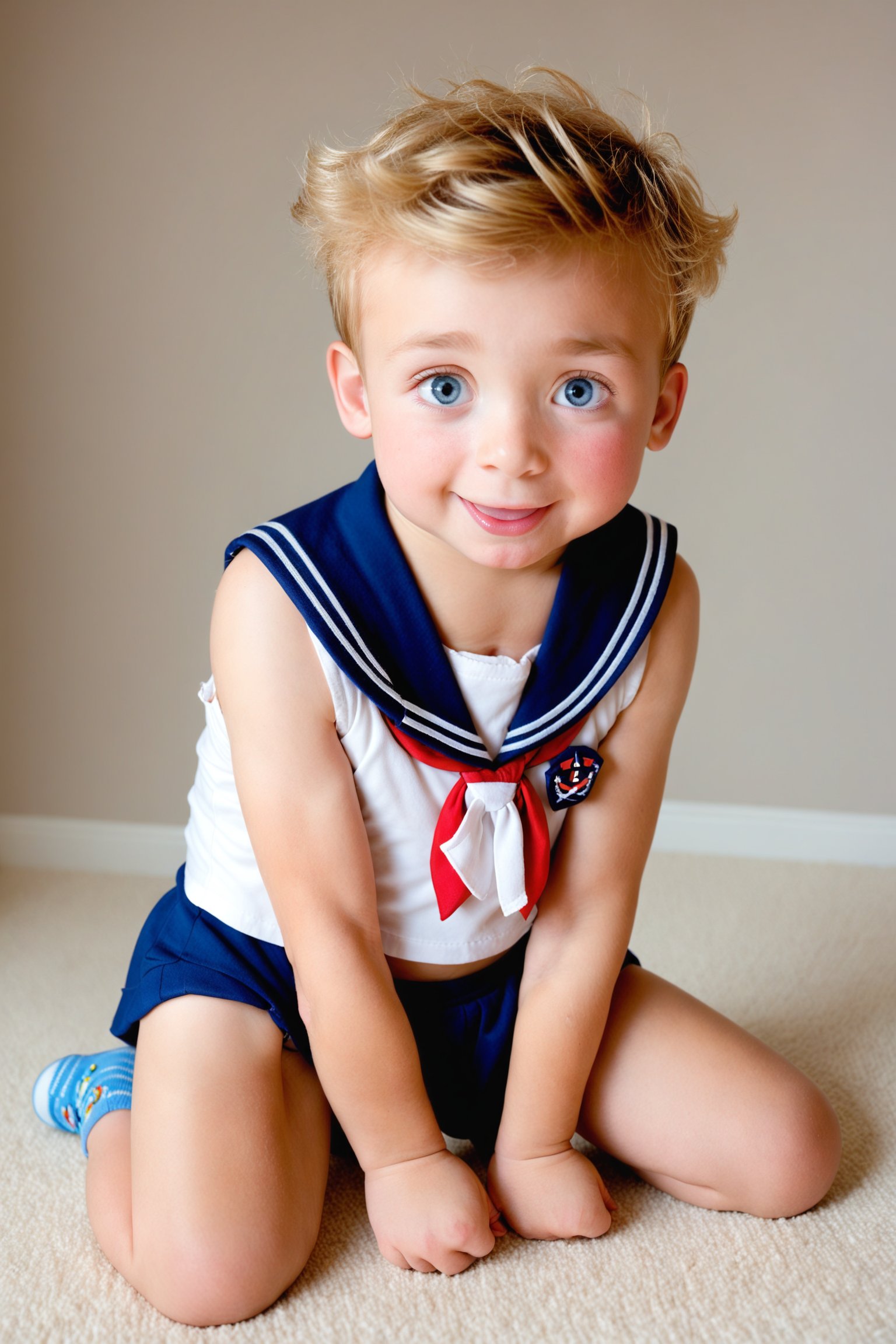 photorealistic, high quality,BREAK ,1boy, one cute toddler boy,the boy is dressed i a sailor suit,