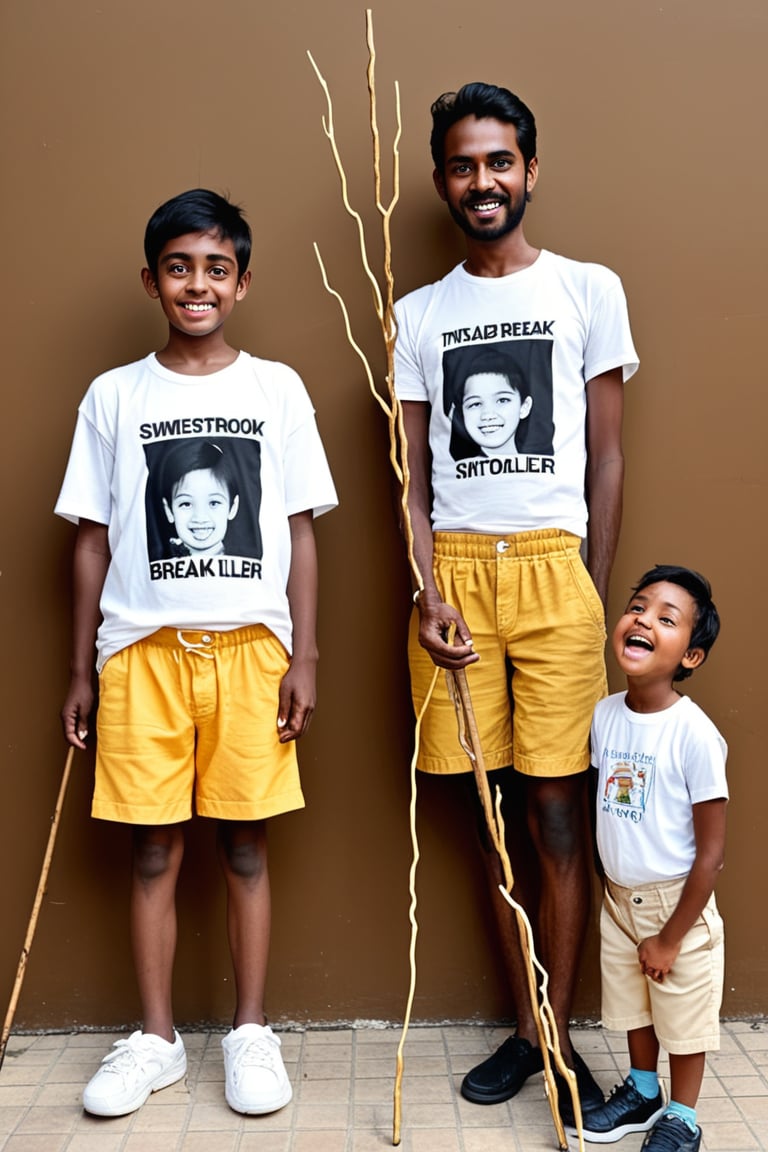 UHD, 8K, masterpiece, ultra realistic, realistic skin,Extremely Realistic  photorealistic,  
BREAK((((,2boys)))), one slim indian darkskinned mature ((skinny)) man and one darkskinned (((small skinny indian toddler boy)))
BREAK, The skinny mature indian man man is wearing a gold chain around his neck,(((the man have straight black hair)))
BREAK, ((((the skinny small boy is holding a stick)))),(((the skinny small boy have straight black hair))),
BREAK, the ((skinny)) mature man and the (((small skinny toddler boy))) are standing in the outskirts of an indian village,
BREAK, both the ((skinny)) mature man and the ((((skinny small boy))) are both wearing beige shorts and a grey t-shirt,s0ftabs,
BREAK, (((age difference))),(((size difference))),