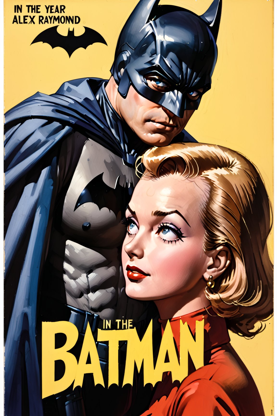 photorealistic, high quality,masterpiece ,(((in the style of alex raymond,))),movie poster, in the year of 1955,"Batman",