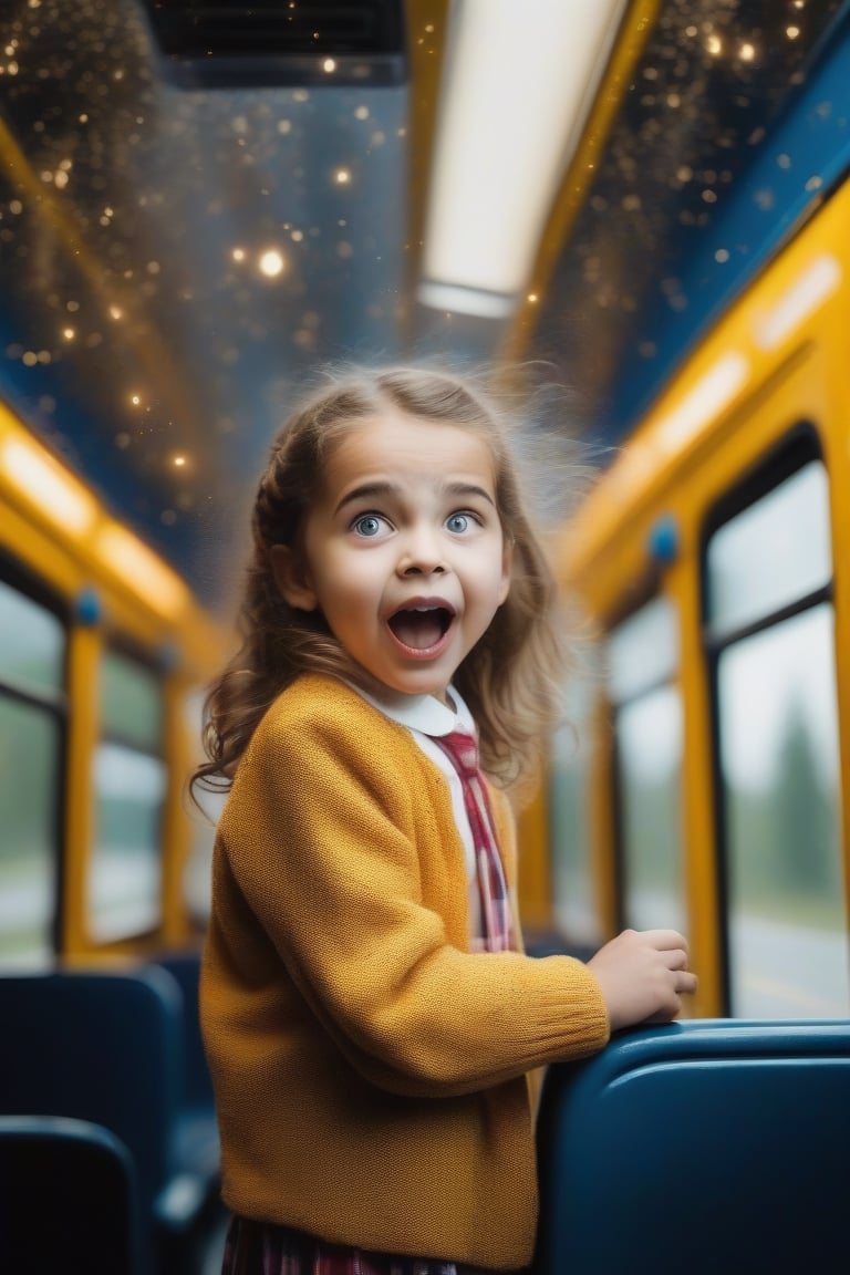 Crazy young little girl on the school bus with magic powers 