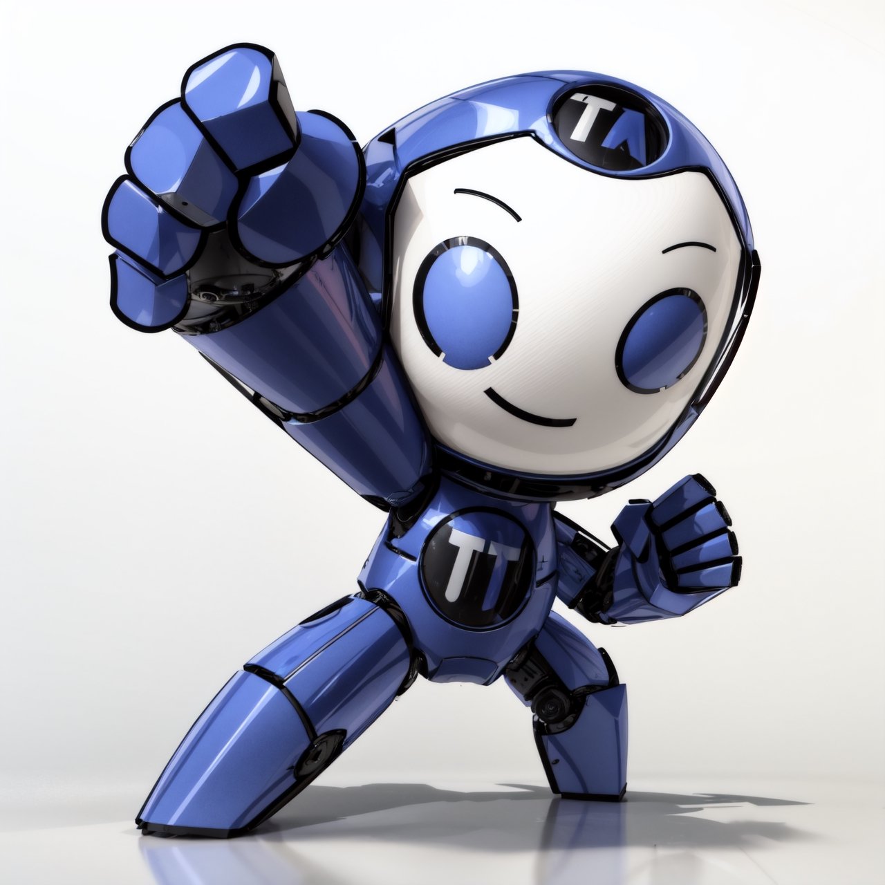 cute cartoon cartoon robot with its arms crossed and little antennae on the sides, blue colore, solo, closed eyes, smile, facing viewer, ((3D style)), simple background, white background, robot, Monster, cyborg style, ,WARFRAME