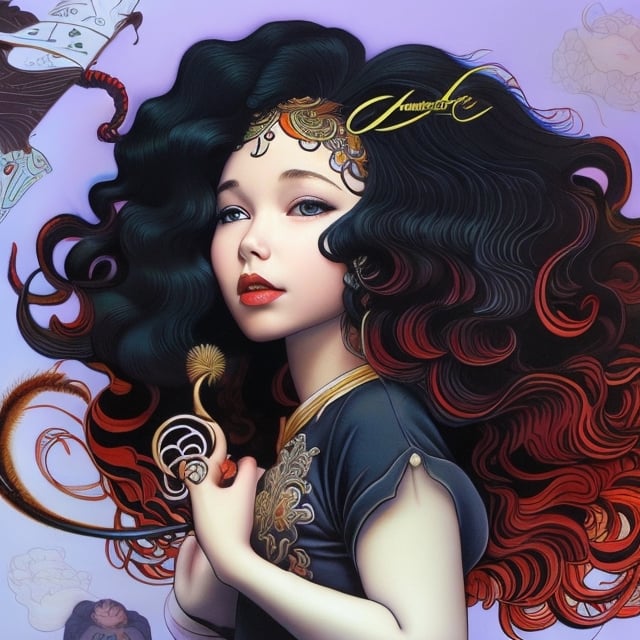 mehkadon ,88mm,album cover art ,curly hair,painting of a mehkadon ,black tshirt,, james jean and wlop, loish |, artgerm and james jean, james jean and peter mohrbacher, inspired by James Jean, by loish, benjamin lacombe, james jean andrei riabovitchev, james jean ”, james jean soft light 4k, james jean soft light 4 k