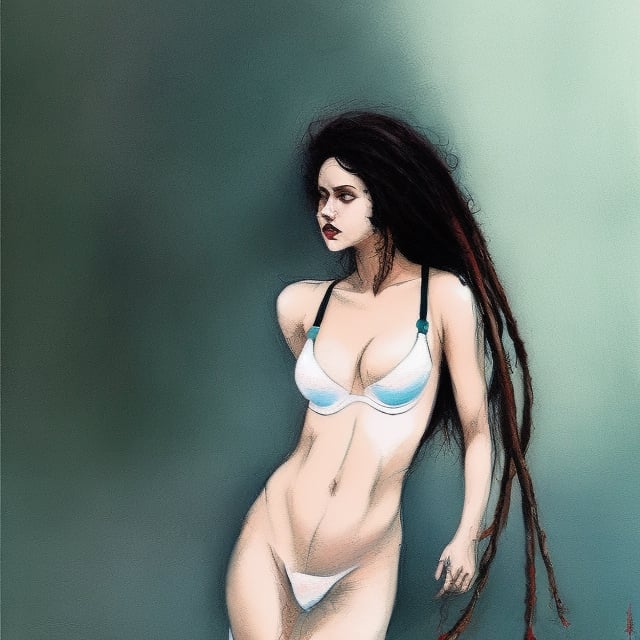 kayaises  artwork, detailed hair and white bra, long shot in the style of adrian ghenie, esao andrews, jenny saville, edward hopper, surrealism, dark art by james jean, takato yamamoto, inkpunk minimalism, realistic colors