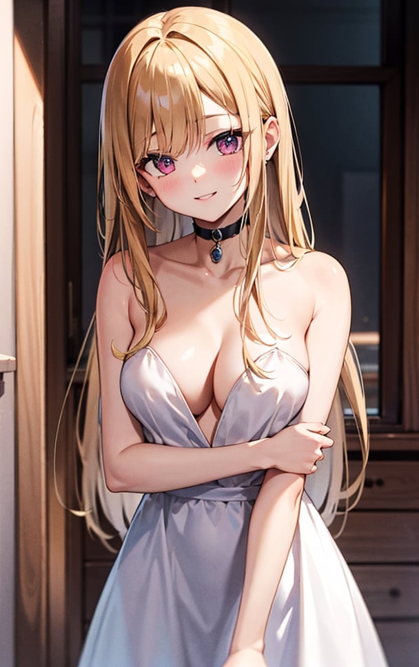 (masterpiece), best quality, high resolution, extremely detailed, detailed background, cinematic lighting, outdoor, ((marin_kitagawa (my_dress_up_darling))), marin_kitagawa, breasts, ((high_res)), ((best_quality)), eyebrows visible through hair, fucsia eyes, long hair, looking at viewer, smile, medium breasts, blonde hair, (choker_black), hentai, nsfw, naked, no_clothes, nude,