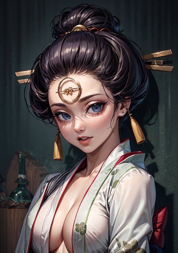 gaisha,open kimono, exposed breast,