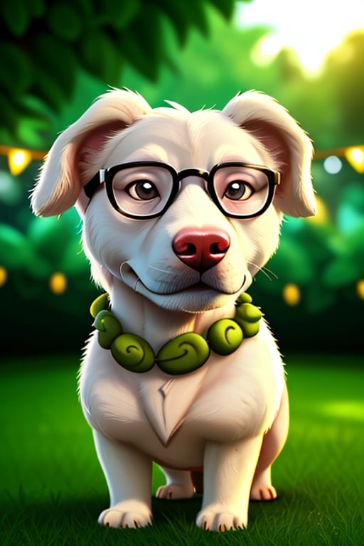 cinematic photo,  a portrait of a white dog with glasses in party animals style,  in a garden, 35mm photograph, film, bokeh, professional, 4k, highly detailed
,Turtwig_Pokemon,cryptids