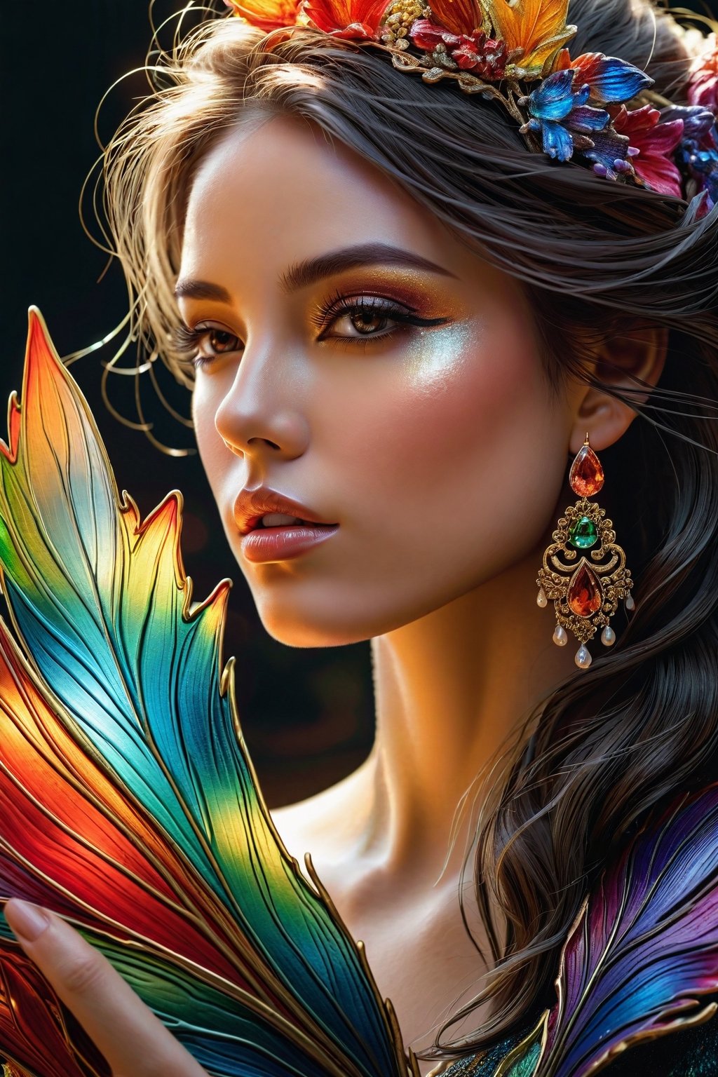  woman, Colorful glass . No background. Captured with exquisite detail on a canvas painting, the mesmerizing image evokes a sense of wonder and enchantment, showcasing the exquisite beauty of this unique creature. 3D, Magical, Fabulous, Masterpiece Painting, Highly Detailed, Captivating, Enchanting, Diffuse Light, Perfect Composition, , Trending on Artstation, Sharp Focus, Studio Photo, Intricate Details, Highly Detailed, by Greg Rutkowski, 