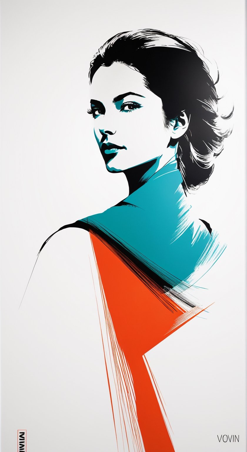 portrait of a woman, minimalist, with dynamic movement and bold colors, by vovin, ,artint,