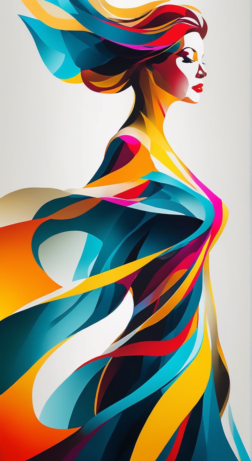 A  portrait of glass woman, upperbody, minimalist, with dynamic movement and bold colors, by vovin,  art_booster,