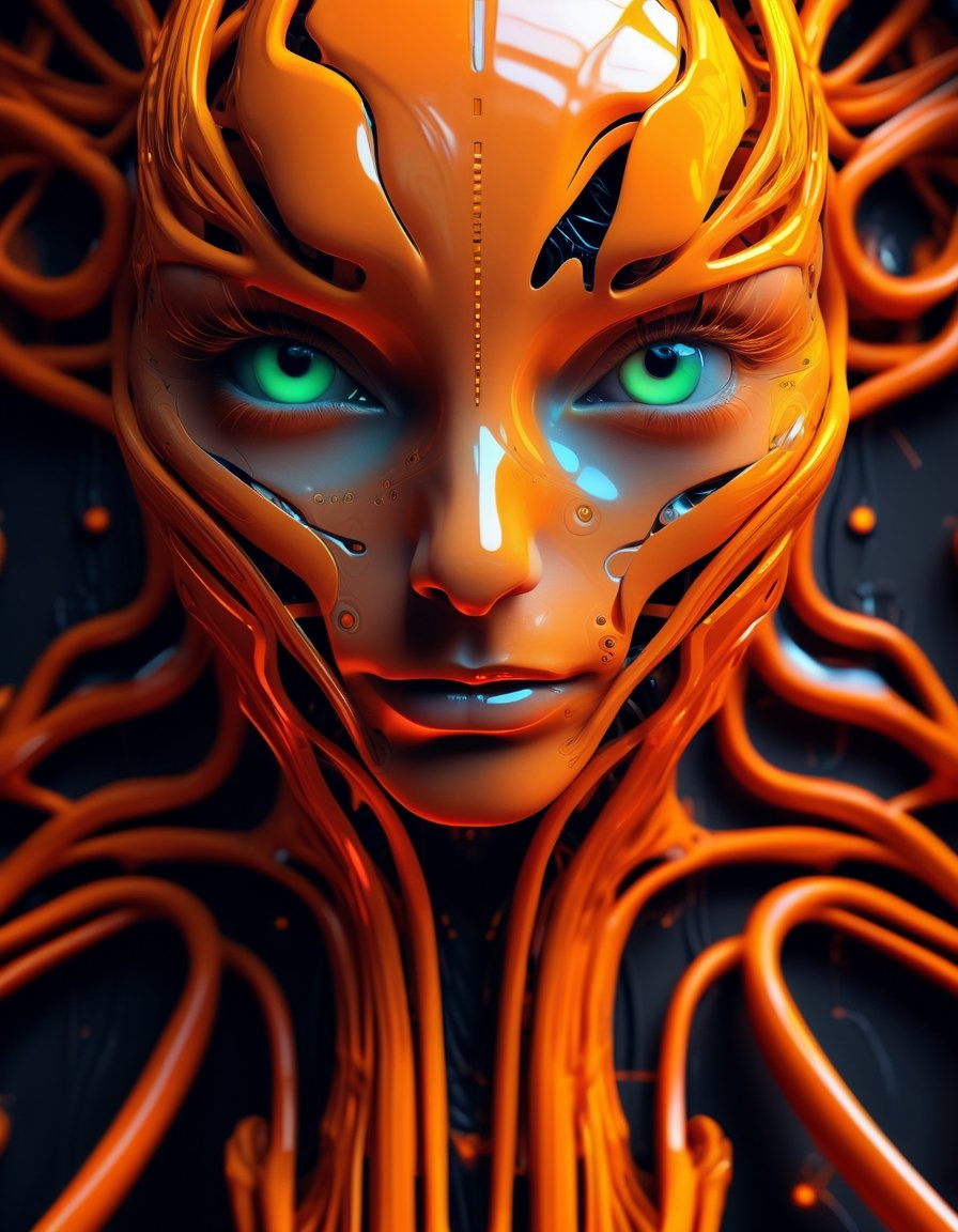 beautiful female alien peeling her face like an orange, in the aery of the illuminated hive mind god, biomechanical background desaturated, intestinal wall pattern graphics, , photo, (highly detailed skin:1.2), (professional photo:1.2), (Film Photography:1.3), (4k ultra detailed), ultra realistic, best quality, (subsurface scattering:1.1), volumetric lighting, clear focus, masterpiece, 64k, UHD, HDR, digital photography, backlighting, Vector art, Vivid colors, Clean lines, Sharp edges, Minimalist, Precise geometry, Simplistic, Smooth curves, Bold outlines, Crisp shapes, Flat colors, Illustration art piece, High contrast shadows, Technical illustration, Graphic design, Vector graphics, High contrast, Precision artwork, Linear compositions, Scalable artwork, Digital art
