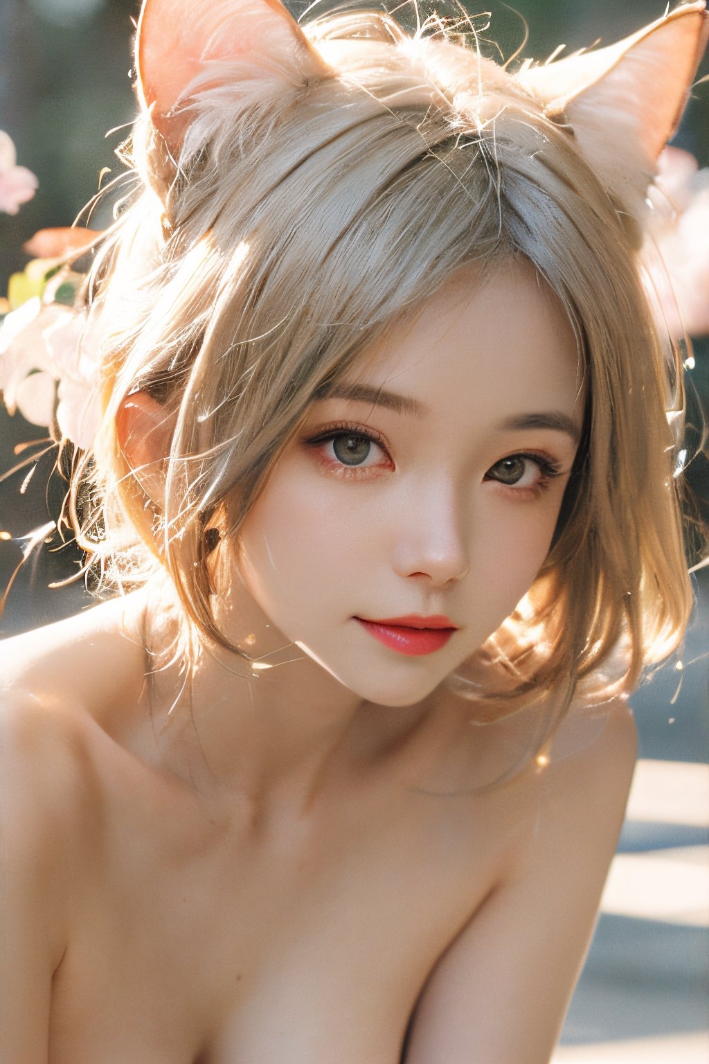 ((((Naked)))), two girls, beautiful breasts, highly detailed CG Unity 8k wallpaper, masterpiece, top quality, super detailed, best illustration, best shadow, very delicate and beautiful, dynamic angle, {{{animation}}}, crayon drawing, {cute}, white hair, heterochromia, red and yellow eyes, cat ears, {{{wide white outline}}}, {cute}, normal human anatomy , whole body, cherry blossom background, spring, angle,