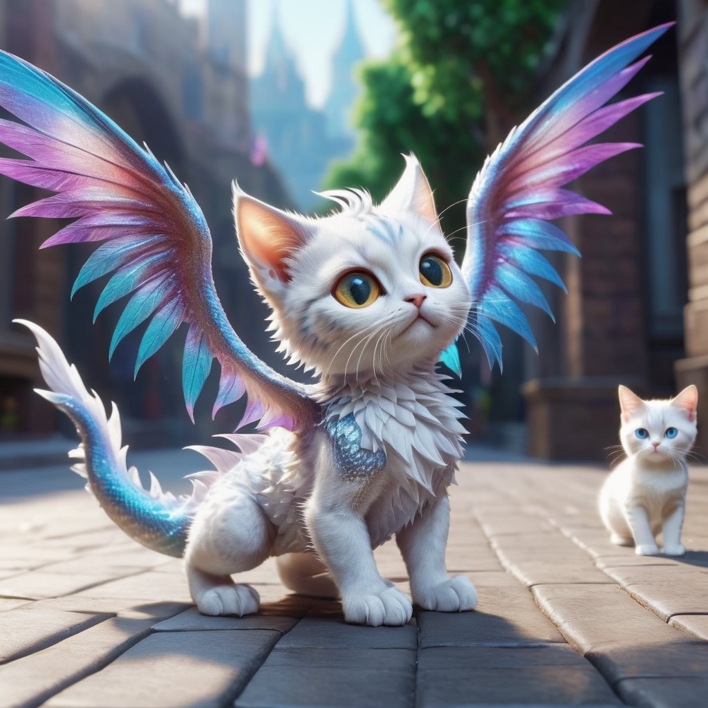 (((full_body shot))), solo, a ((cute dragon have pair of wings)), shiny big eye, cute, playing with a white cat, digital world background, action_pose, holomashdragon, highly detailed, hyper realistic, with dramatic polarizing filter, vivid colors, sharp focus, HDR, UHD, 64K, remarkable color, ultra realistic,