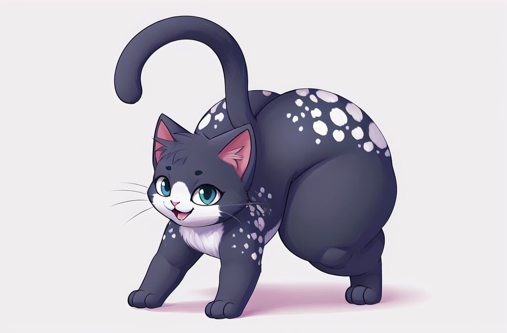 masterpiece, best quality, high detailed, furry, animal, ordinary animal, on all fours, kitten, sweet kitty, energetic pose, perfect proportions, ordinary cat, white background, gray fur, white spots on the fur, stand front, full body,
((thick thighs, round thighs))