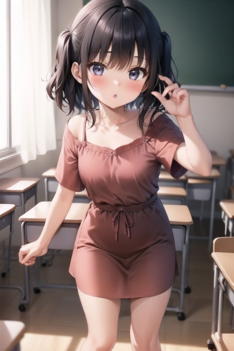 ((main girl)), y, dress, petite, short girl, small girl, classroom, kinderg, many ks in background, 

(