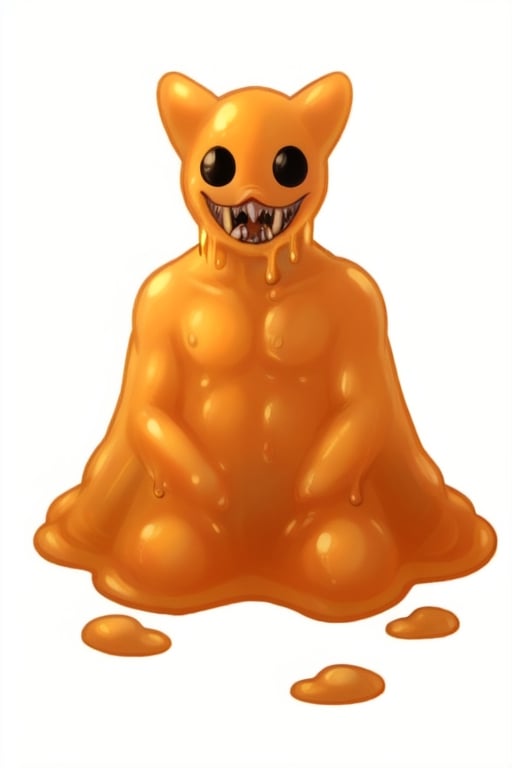 solo, full body, masterpiece, best quality, simple white background, 

scp999, slime, slime boy, orange, dot eyes, black eyes, 

((monstrous creature, terrifying creature, many sharp teeth,)),