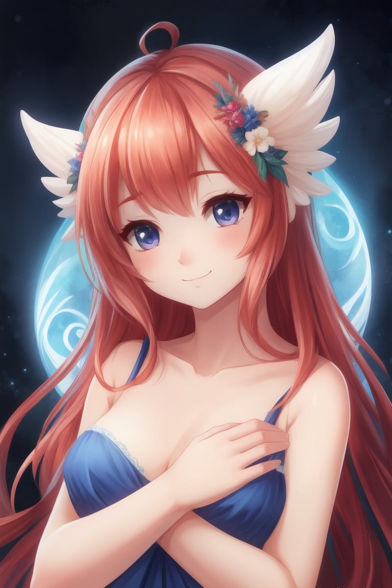 A delightful humanoid figure stands before you, resembling a 20-year-old girl with an irresistibly cute face. Her expression radiates warmth and innocence, with a gentle smile that lights up her surroundings. She has an enchanting number of delicate, graceful arms that seem to float effortlessly from her torso, each one adorned with soft, glowing skin. Her complexion is smooth and flawless, exuding a sweet, floral fragrance. Her hair cascades in silky, shimmering waves, sparkling with a touch of magic. Despite her otherworldly appearance, her entire being is an embodiment of pure, heartwarming charm. One of her many arms is extended toward you, as if offering a gentle embrace. The full beauty of her enchanting, ethereal form is clearly visible, emphasizing the magical and adorable nature that she exudes.
