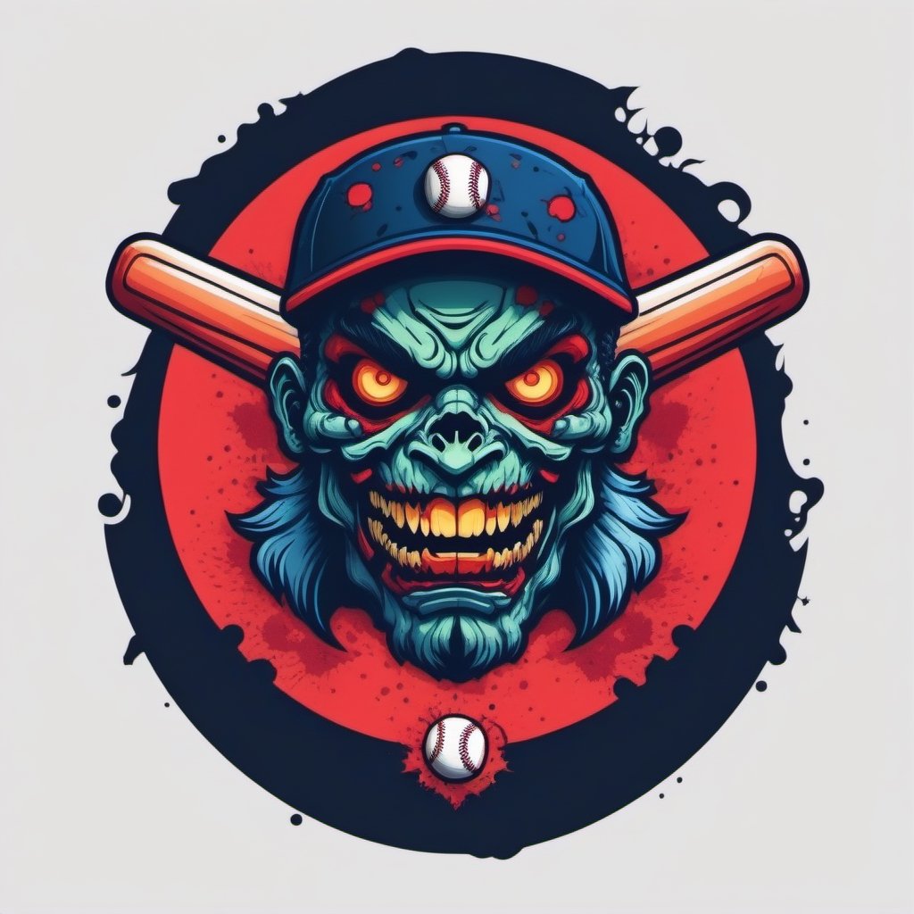 logo of a baseball and a zombie as a mascot, Leonardo Style, oni style, illustration, minimalist