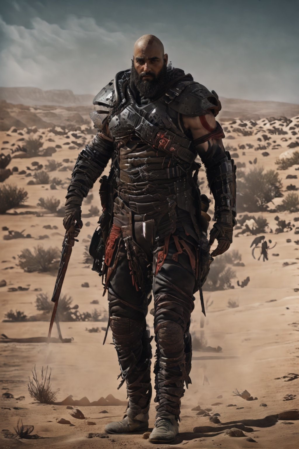 A male US special Solider, wearing full body armor suit, Dark and red colour uniform highly upgraded wepons ,super uniform,looking so good,full body,basic_background looks like in a desert ,war time,
,realism,realistic,portrait,Des3rt4rmor,F-22,westworld,kratosGOW_soul3142