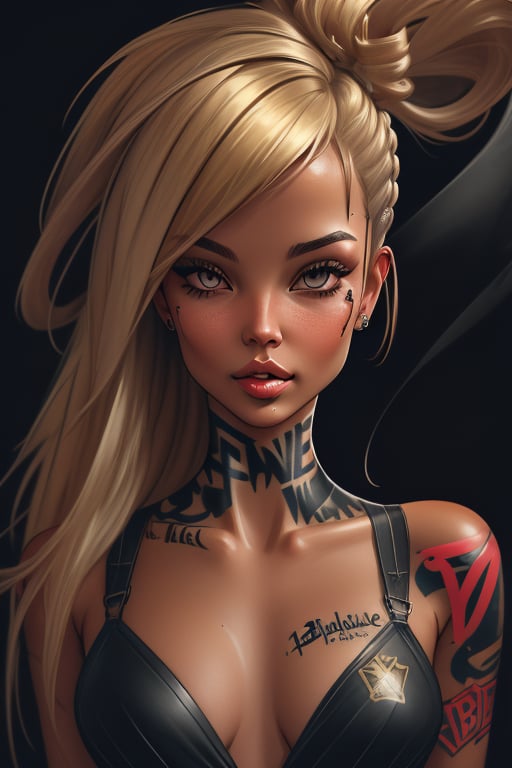 Tattoo sketch, by enki bilal, double exposure. high quality, high detail, (16K Ultra HD), (masterpiece), (best quality), (ultra realistic detail).  (beautiful rockabilly girl), (blonde hair with dark roots), dark smoky background